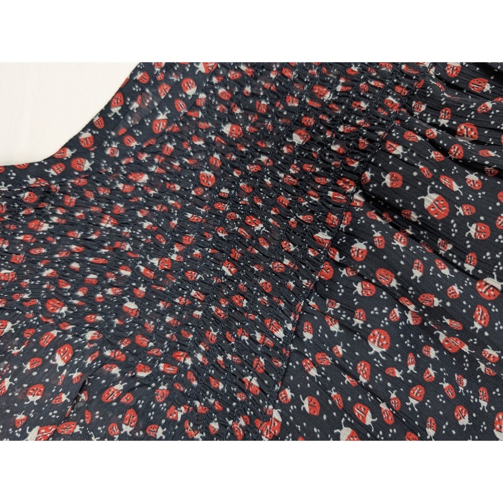 Loft Ladybug Flutter Smocked Ruffle Sleeve Chiffon Blouse Women's Size Small - Picture 6 of 10